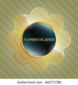 Vector illustration of Sophisticated gold badge icon in golden and green.
