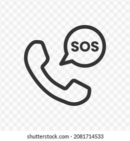 Vector illustration of SOS phone icon in dark color and transparent background(png).