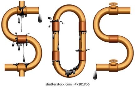 vector illustration of SOS sign from oil pipeline