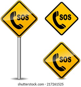 Vector illustration of sos yellow signs on white background