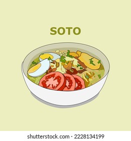 vector illustration of soto, a soup dish from Indonesia.