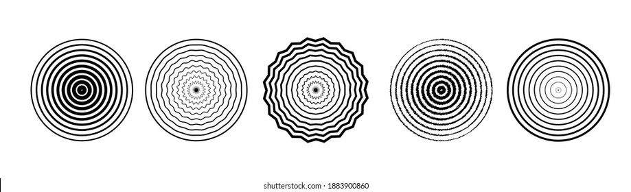 Vector illustration for sound wave. Black and white color ring. Circle rotation target. Radio station signal. Central minimal radial ripple line outline abstraction.