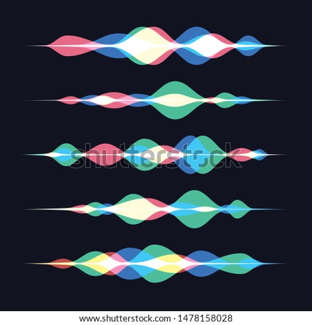 Vector illustration of soundwave intelligent technologies. Voice recognition gradient logos set.