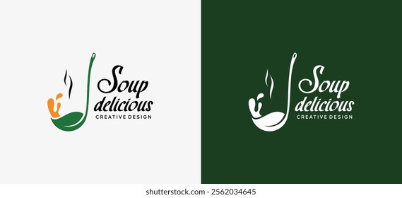 Vector illustration of soup spoon logo design with leaf concept, soup restaurant logo