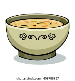 Vector illustration of soup in a white bowl. Soup illustration. 