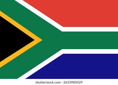 Vector illustration of the South African flag with vibrant colors and geometric design, ideal for educational and commercial use