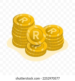 Vector illustration of South African Rands coins. gold colored vector for website design. Simple design with transparent background (PNG).