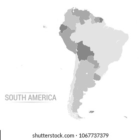 Vector illustration of South America map with grey countries and white borders