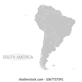 Vector illustration of South America map with grey countries and white borders