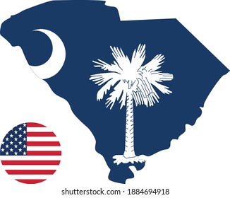 ilustración vectorial del mapa y bandera de Carolina del Sur con bandera estadounidense