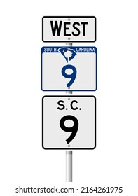 Vector illustration of the South Carolina State Highway road sign on metallic post