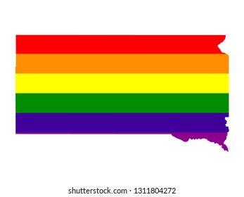 vector illustration of South Dakota map with LGBT flag