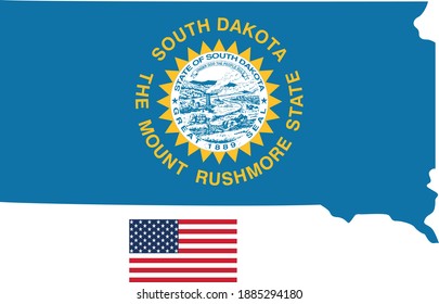 ilustración vectorial del mapa y bandera de Dakota del Sur con bandera estadounidense
