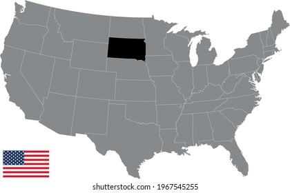 Vector Illustration Of South Dakota Map With American Flag