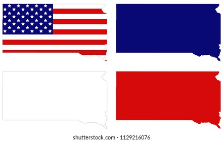 vector illustration of South Dakota maps with USA flag