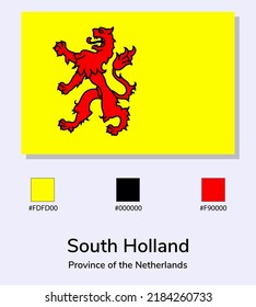 Vector Illustration Of South Holland Flag Isolated On Light Blue Background. Illustration South Holland Flag With Color Codes. As Close As Possible To The Original. Ready To Use, Easy To Edit. 
