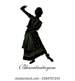 A vector illustration of South Indian Dance, Vector Silhouette of Bharatanatyam performance, A beautiful lady performing Indian Classical Dance