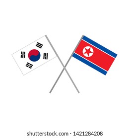 Vector illustration of the South Korea flag and the North Korea (DPRK) flag crossing each other representing the concept of cooperation and friendship