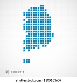 Vector illustration of South Korea map dotted basic shape icons and flag