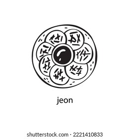 Vector illustration of a South Korean dish - jeon. Dishes for Christmas and New Year.