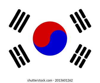 Vector illustration of South Korean flag isolated on white background.