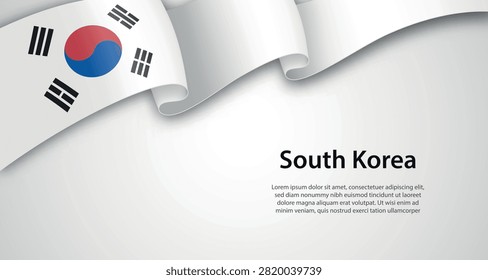 Vector illustration of the South Korean flag waving dynamically against a dark background. Perfect for presentations, reports, and travel-related designs.