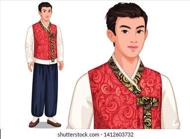 Vector Illustration Of South Korean Man In Traditional Costume