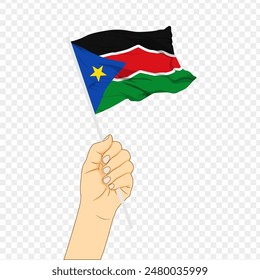 Vector illustration of South Sudan flag in hand on transparent background