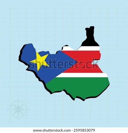Vector illustration of South sudan flag map.
