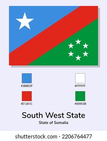 Vector Illustration of South West (State of Somalia) flag isolated on light blue background. Illustration South Westflag with Color Codes. vector eps 10.
