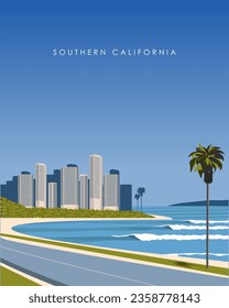 Vector illustration Southern California. Design for poster, banner, postcard. Tourism, travel.