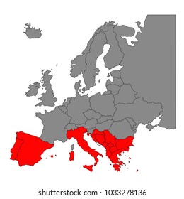 Vector Illustration Of Southern Europe Countries Map