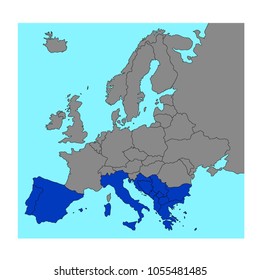 vector illustration of Southern Europe countries map