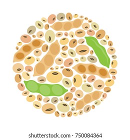 vector illustration of soy beans in a circle shape design for labels and emblems 