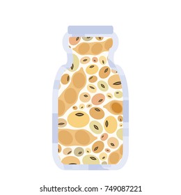 vector illustration of soy milk in a bottle with soybean for vegan alternative protein drink