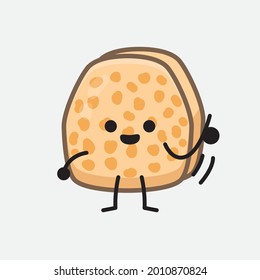 Ilustración vectorial del personaje Tempeh de soja con cara linda y simple dibujo de la línea corporal en un fondo aislado