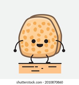 Vector Illustration of Soybean Tempeh Character with cute face and simple body line drawing on isolated background