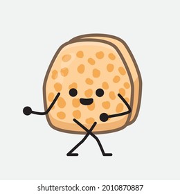 Vector Illustration of Soybean Tempeh Character with cute face and simple body line drawing on isolated background