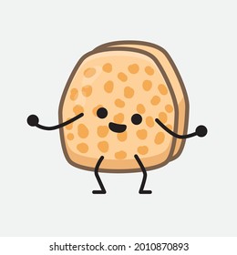 Vector Illustration of Soybean Tempeh Character with cute face and simple body line drawing on isolated background