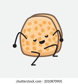 Vector Illustration of Soybean Tempeh Character with cute face and simple body line drawing on isolated background