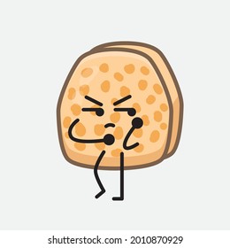 Ilustración vectorial del personaje Tempeh de soja con cara linda y simple dibujo de la línea corporal en un fondo aislado
