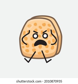 Ilustración vectorial del personaje Tempeh de soja con cara linda y simple dibujo de la línea corporal en un fondo aislado