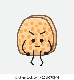 Vector Illustration of Soybean Tempeh Character with cute face and simple body line drawing on isolated background