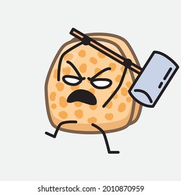 Vector Illustration of Soybean Tempeh Character with cute face and simple body line drawing on isolated background