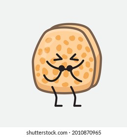 Vector Illustration of Soybean Tempeh Character with cute face and simple body line drawing on isolated background