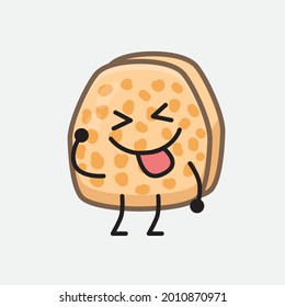 Vector Illustration of Soybean Tempeh Character with cute face and simple body line drawing on isolated background