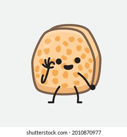 Vector Illustration of Soybean Tempeh Character with cute face and simple body line drawing on isolated background