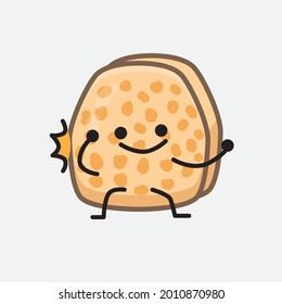 Vector Illustration of Soybean Tempeh Character with cute face and simple body line drawing on isolated background