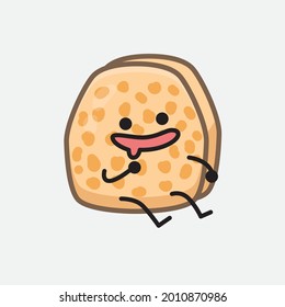 Vector Illustration of Soybean Tempeh Character with cute face and simple body line drawing on isolated background