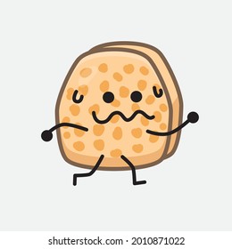 Ilustración vectorial del personaje Tempeh de soja con cara linda y simple dibujo de la línea corporal en un fondo aislado